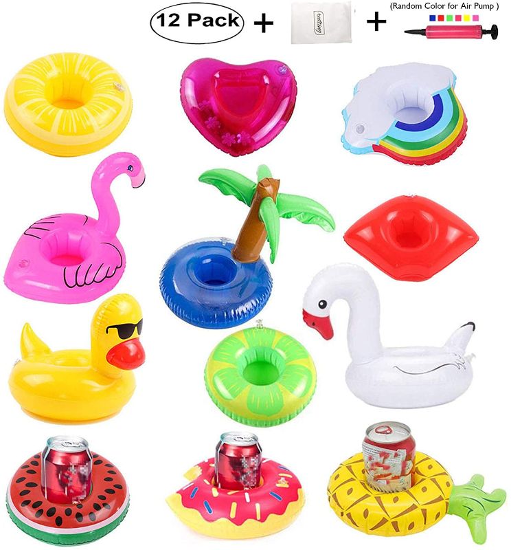 Photo 1 of 12 Pack Inflatable Drink Holders+1 Inflatable Needle+1 Storage Bag?Drink Floats Inflatable Cup Coasters for Kids Toys and Pool Party (12pack)