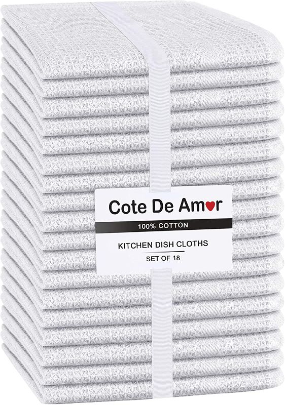 Photo 1 of Cote De Amor Set of 18 Kitchen Dish Cloths Cotton 12x12, Restaurant Cleaning Towels, Bar Mops Towels, Rags for Home Kitchen Bars - Absorbent Durable Washable Dish Towels White