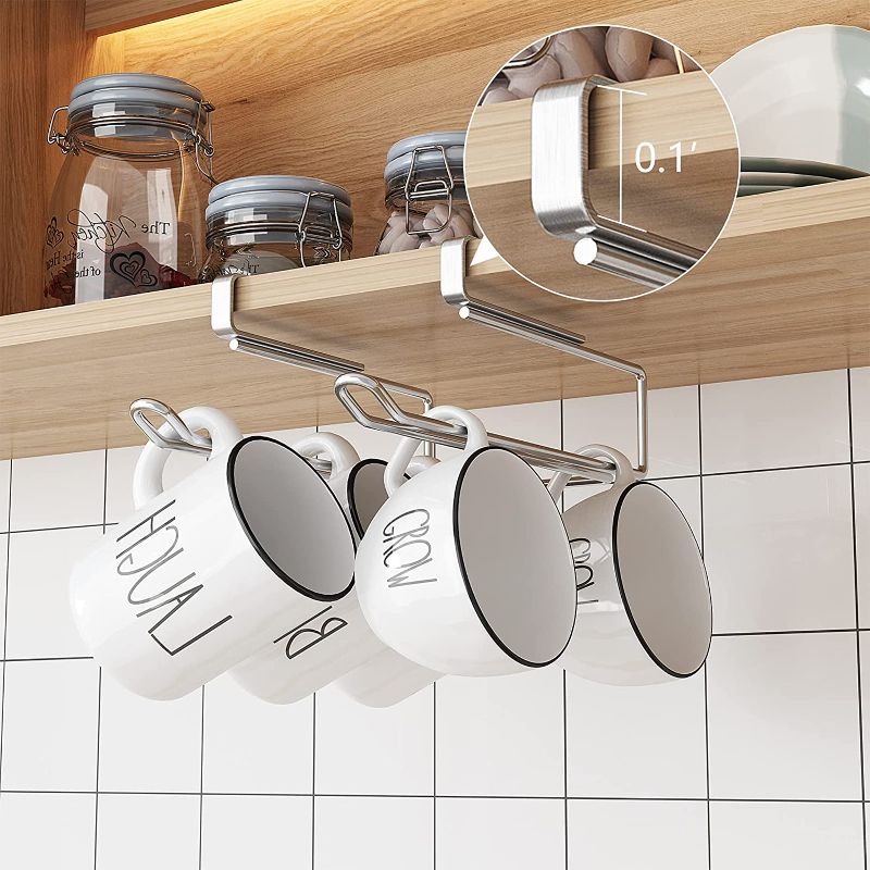Photo 1 of Cup Holder Under Cabinet, 304 Stainless Steel Cup Rack, Multifunction Nail Free Coffee Cups Holder Kitchen Utensil Holder