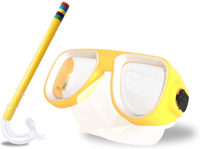 Photo 1 of 2 pack Kids Snorkel Set Junior Snorkeling Gear Kids Silicone Scuba Diving Snorkeling Glasses Set Snorkel Equipment for Boys and Girls Age from 4-8 Years Old (HIGHLIGHTER YELLOW)
