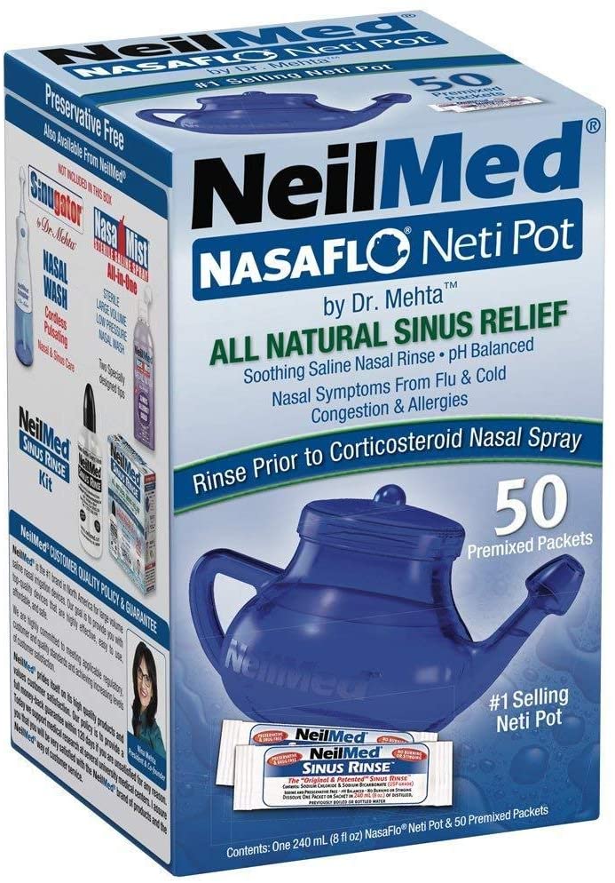 Photo 1 of 2 Pack NasaFlo Sinus Health Neti Pot with 50 Premixed Packets-by NeilMed