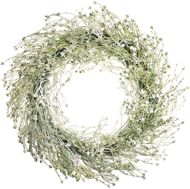 Photo 1 of Artificial Baby’s Breath Wreath 18” Front Door Wreath Spring Summer Fall Wreath for Front Door Farmhouse Wreath Flower Window Wreath for All Seasons Wall Home Party Wedding Décor