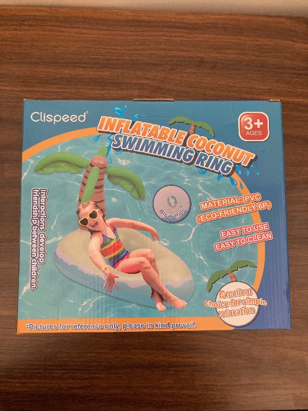 Photo 2 of CLISPEED 4ft Inflatable Pool Floaty,Coconut Tree Pool Raft with 2 Fast Inflate Values Repair Patches Ride On Pool Float Swim Ring Summer Beach Water Toys