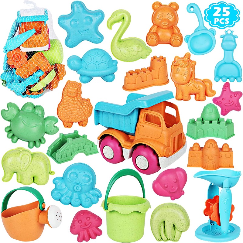 Photo 3 of biulotter Beach Sand Toys Set, 25Pcs Beach Toys Castle and Animal Molds, Bucket, Watering Can, Beach Shovel Tool Kit, Eco-Friendly Sandbox Toys for Toddlers Kids Outdoor Indoor Play (Mesh Bag Include)