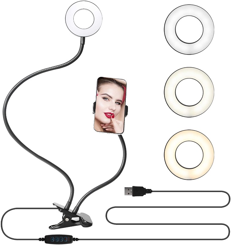 Photo 1 of Cliusnra Flexible Selfie Ring Light: 3.5" Cell Phone Stand Desk Live Streaming Video Camera Laptop Computer Lamp Makeup Led Black Adjustable Arm Night Round Fill Dimmable Mount Stick Holder Clip USB