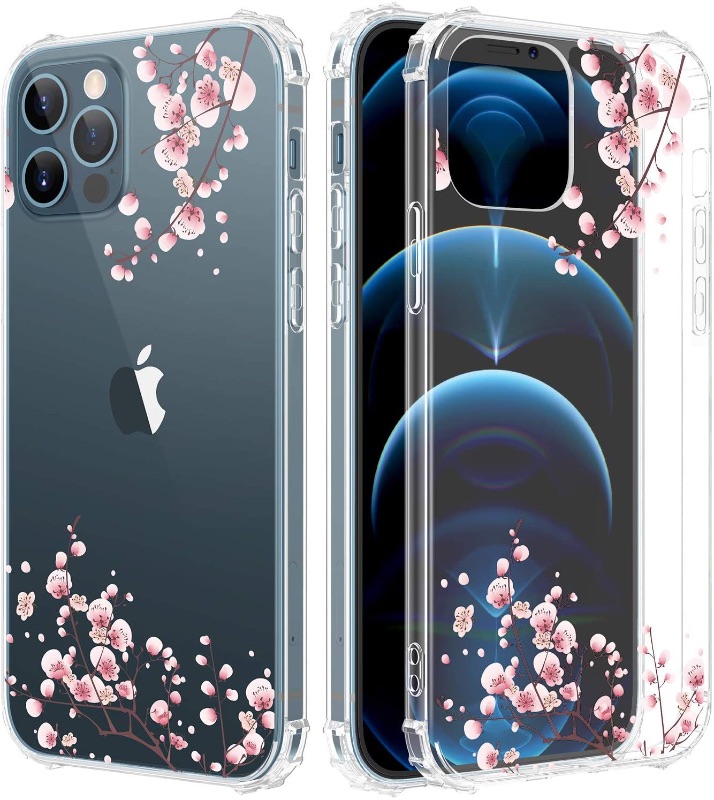 Photo 1 of Caka Case for iPhone 12 Pro Max Flower Clear Floral Case for Girls Women Girly Soft TPU Protective Case for iPhone 12 Pro Max 6.7 inches (Plum Flower)