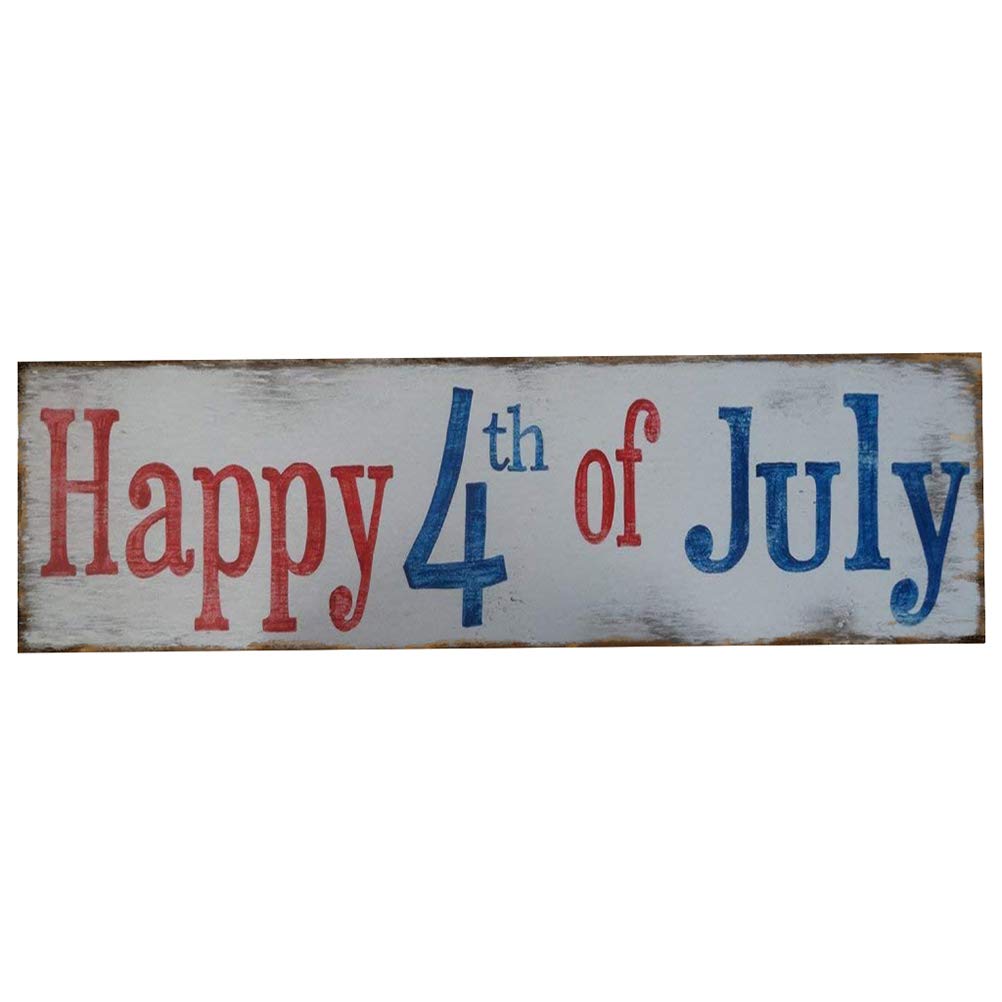 Photo 1 of Amosfun Wood Door Sign Happy 4th of July America Celebrate Vintage Hanging Sign Rectangle Wall Hanger Plaque for Home Wall Independence Day Decor