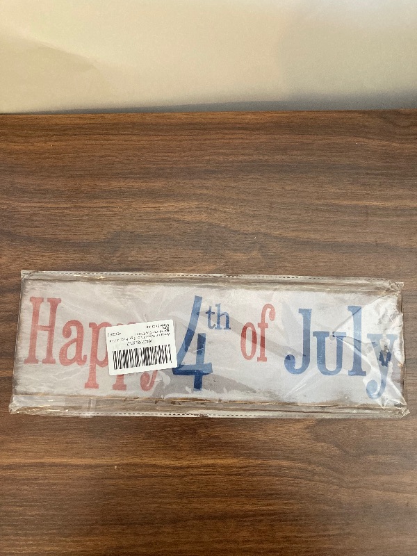 Photo 2 of Amosfun Wood Door Sign Happy 4th of July America Celebrate Vintage Hanging Sign Rectangle Wall Hanger Plaque for Home Wall Independence Day Decor