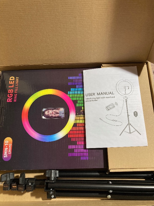 Photo 2 of Letyet 10” RGB Selfie Ring Light with a Tripod up to 45 inches and a Phone Holder for Live Broadcast/Make-up, 29 RGB Color dimmable Camera Ring Light for YouTube Videos and TikTok