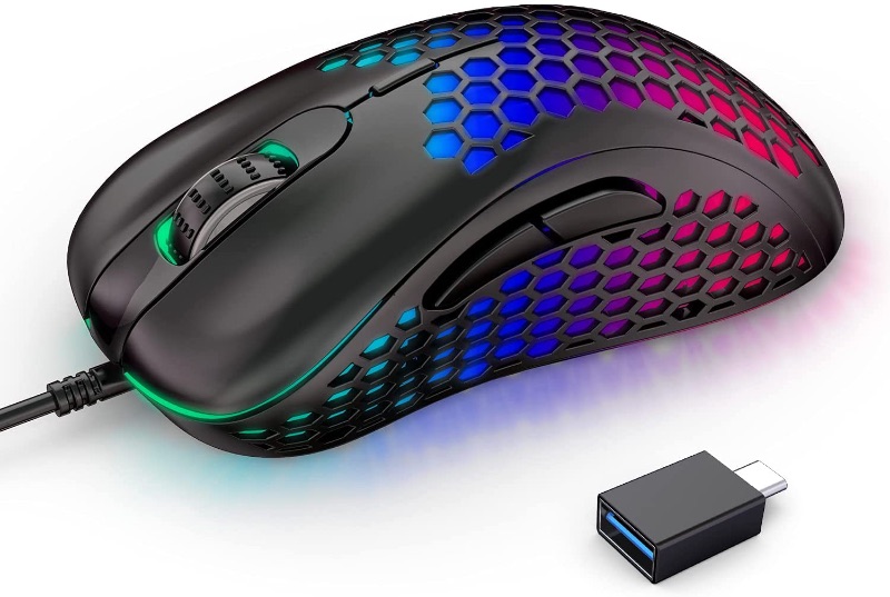 Photo 1 of Lightweight Gaming Mouse Wired, Ergonomic Honeycomb Shell Computer Gamer Mice, 6 Adjustable DPI with Accurate Game Optical Sensor and RGB Backlight for Office PC MacBook and Laptop.