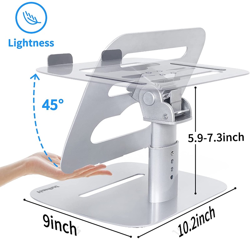 Photo 1 of DirRunJJ Laptop Stand, Aluminum Alloy Computer Holder Riser, Multi-Angle Adjustable Notebook Bracket, Supportor Compatible with 10-13.3" Laptops (Black + Silver Grey)