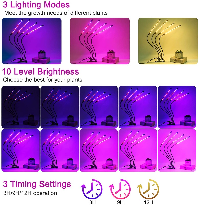 Photo 1 of Grow Light for Indoor Plants - Upgraded Version 80 LED Lamps with Full Spectrum & Red Blue Spectrum, 3/9/12H Timer, 10 Dimmable Level, Adjustable Gooseneck?3 Switch Modes