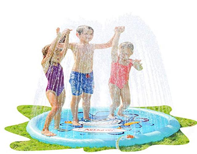 Photo 1 of AirMyFun Shark Sprinkle & Splash Play Mat, Fun Backyard Fountain Play Mat for Kids, Splash Sprinkler Pad 