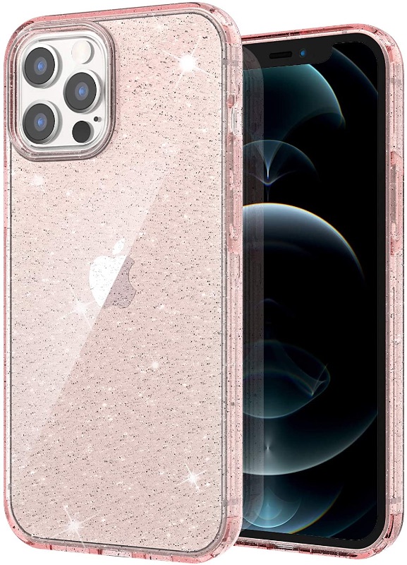 Photo 1 of ORNARTO Glitter Clear Case for iPhone 12 Pro Max, Bling Rugged Shockproof Hybrid Full Covered Protective Case Back Cover for New iPhone 12 Pro Max(2020) 6.7"-Rose