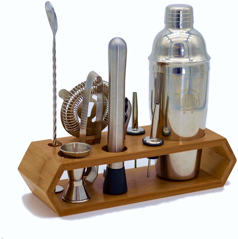 Photo 1 of Cocktail Shaker Set Bartender Kit with Stand - Bartending Tools Includes Martini Shaker, Jigger, Strainer, Bar Mixer Spoon, Tongs, Bottle Opener | Best Cocktail Set for Professionals and Beginners