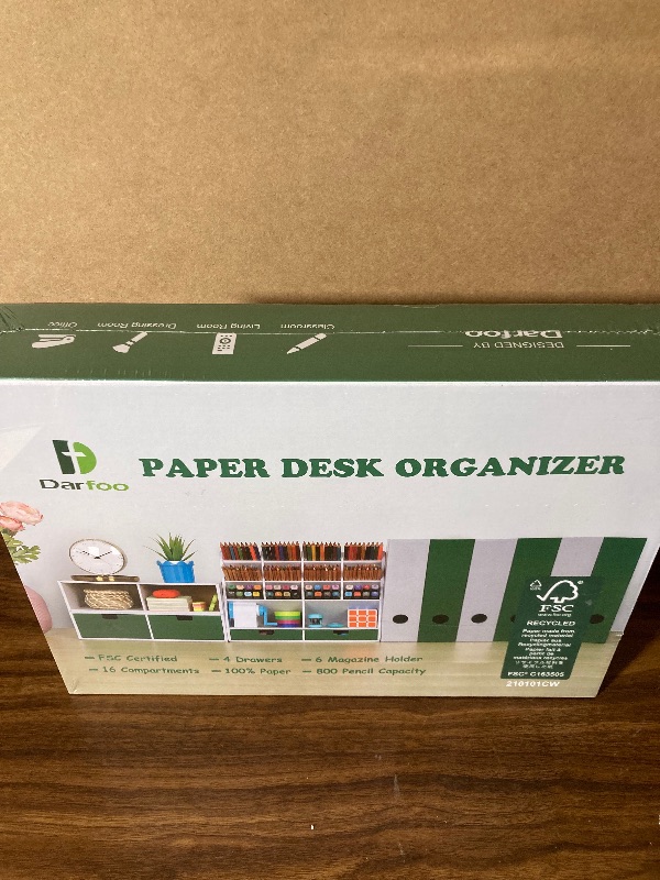 Photo 2 of White Desk Organizer with 4 Drawers, 6 Magazine File Holder Organizer and 16 Compartments - Huge Capacity stationary organizer for Home, School, Office Supplies, FSC Certified Cardboard, DIY Project