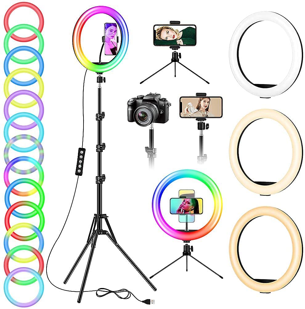 Photo 1 of 12" Ring Light with Stand and Phone Holder, Selfie Ring Lights with Tripod Stand for TikTok YouTube Video Recording, LED Circle Lamp Tripod with Ring Light for iPhone, Light Ring for Phones, Cameras