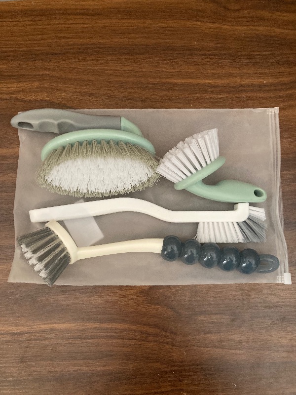 Photo 2 of ANERONG 4Pcs Multipurpose Cleaning Brush Set,Kitchen Cleaning Brushes,Includes Grips Dish Brush|Bottle Brush|Scrub Brush Bathroom Brush|Shoe Brush