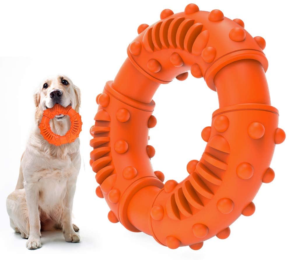 Photo 1 of 2 pack ABTOR Ultra Durable Dog Chew Toy - Toughest Natural Rubber - Texture Nub Dog Toys for All Aggressive Chewers Large Dogs Puppy - Fun to Chew, Dental Care, Training, Teething (A-Orange)