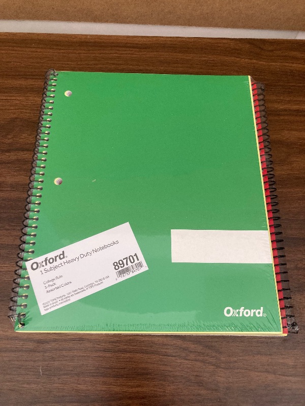 Photo 2 of Oxford Spiral Notebooks, 1 Subject, College Rule, Durable Covers, Heavy-duty Coil, 1 Pocket, 8.5 x 11, 100 Sheets, Red, Blue, Green, 3/Pack (89702)