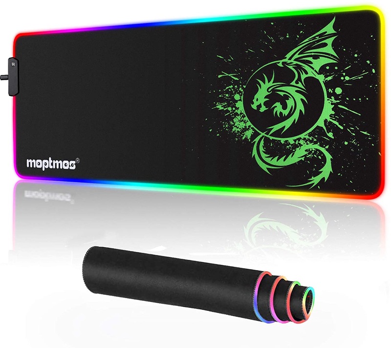 Photo 1 of Large RGB Mouse Pad Anime Dragon Mouse Mat LED with 15 Lighting Modes for Gaming 31.5 X 12 Inch (Green)