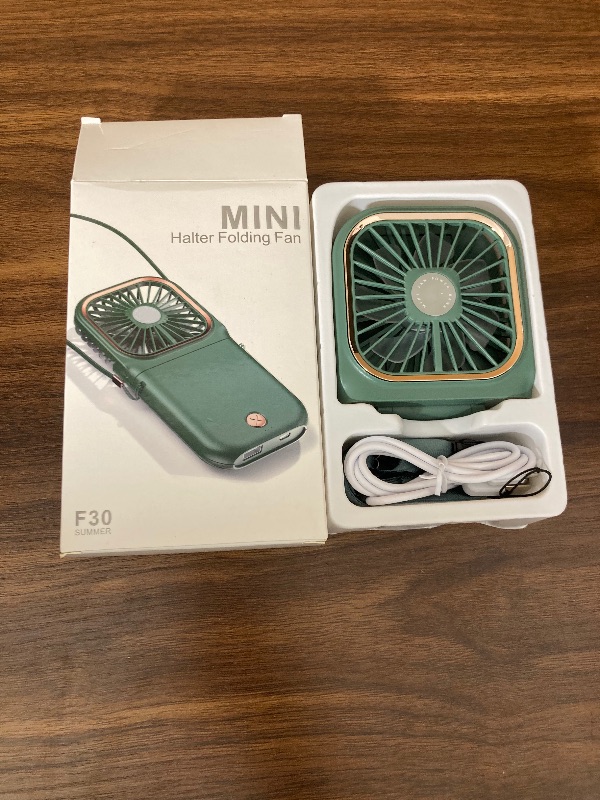 Photo 2 of Portable Handheld Personal Necklace Fan Foldable Mini Quiet USB Rechargeable Fan With Mobile phone bracket function, 3000mAh Power Bank Hands Free Necklace Fans (Upgrade Green)