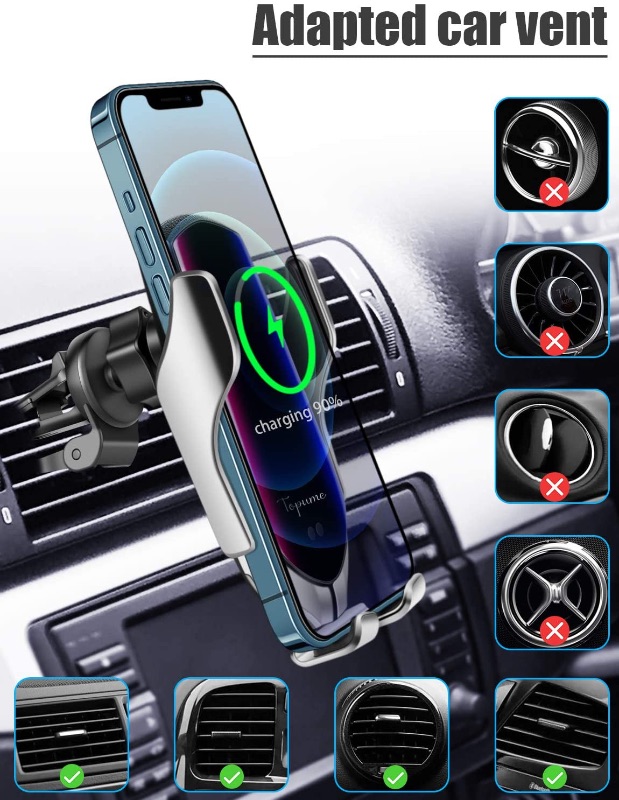 Photo 1 of Wireless Car Charger,10W Qi Fast Charging Auto-Clamping Car Phone Holder Mount Air Vent Phone Holder Compatible with iPhone 12/12Pro/SE/11/11Pro/XSMax/XS/XR/X/8,Samsung S10/S9/S8/Note10/Note9