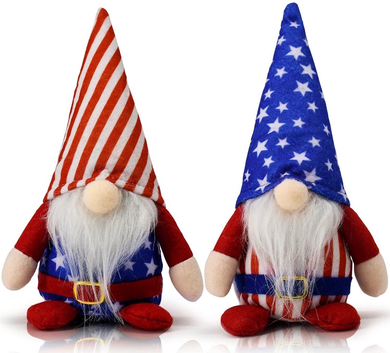 Photo 1 of 2PCS Mini Patriotic Gnome Plush, 4th of July American Independence Day Party Supplies Standing Figurine Tomte Handmade Plush Veterans Day Gift Swedish Elf Ornament Decor