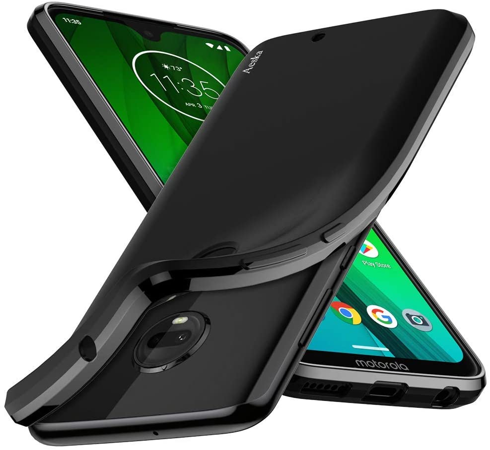 Photo 1 of Moto G7 Case, Moto G7 Plus Case, Aeska Ultra [Slim Thin] Flexible TPU Soft Skin Silicone Protective Case Cover for Motorola Moto G7 / Moto G7 Plus (Black)