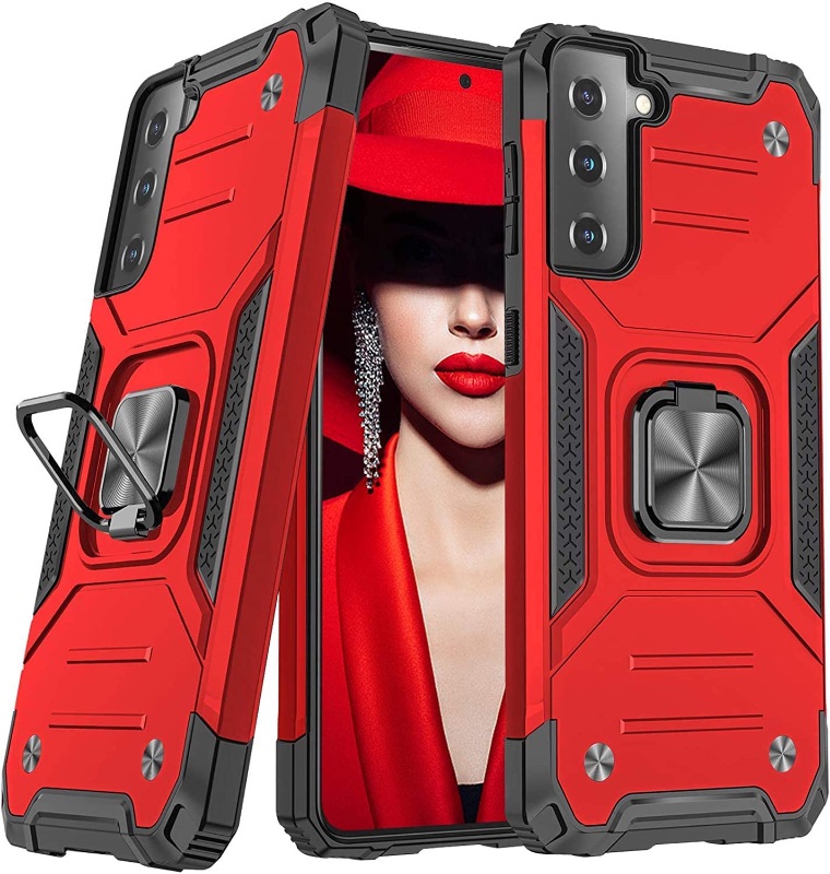 Photo 1 of AmeriCase | Samsung Galaxy S21 Plus | Case with Kickstand and Metal Ring - Shockproof Samsung S21 5G Ultra Case Military Grade Drop Tested Slim Dual Layer for Galaxy S21+ Plus 5G 6.8in (VS2 Red)