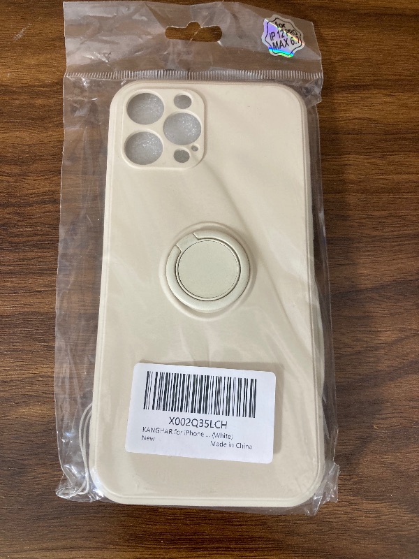 Photo 1 of KANGHAR for iPhone 12 PRO MAX Case Finger Ring Kickstand Gel Rubber Full Body Protection Liquid Silicone Case with Wrist Strap for iPhone 12 PRO MAX 6.7 Inch 2020 5G (White)