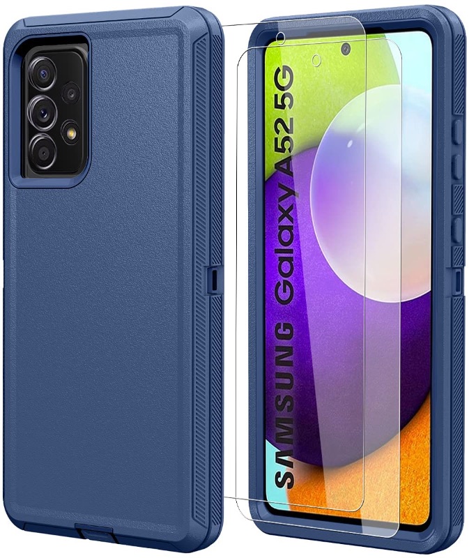 Photo 1 of ONOLA Compatible with Samsung A52 Case,Galaxy A52 5G Case with HD Screen Protector (2 Pack) [Fit for 4G and 5G],Samsung Galaxy A52 5G Case 3 in 1 Durable Cover (New Blue, Galaxy A52)