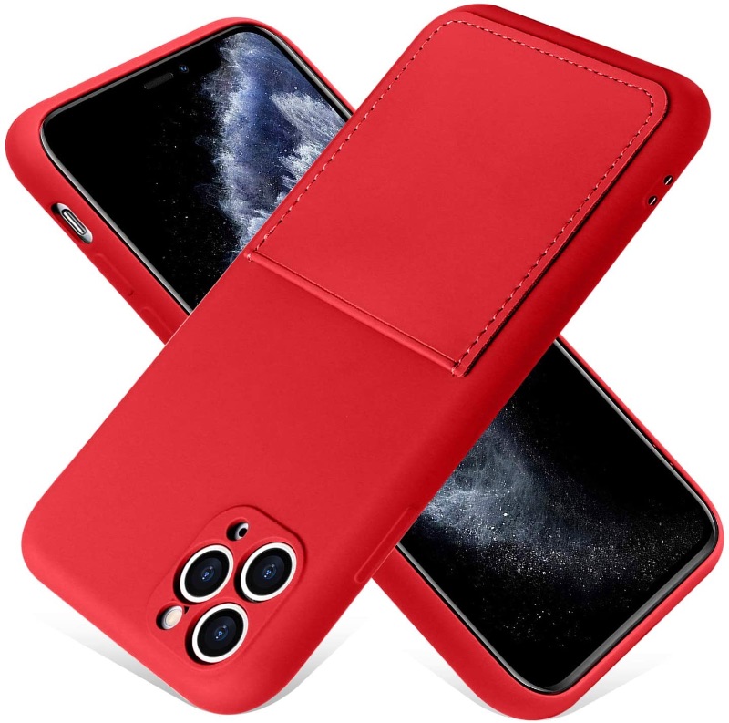 Photo 1 of MZELQ iPhone 11 Pro Max Case 2019 (6.5 Inch) Liquid Silicone Card Slot Soft Cover Shockproof Anti Scratch Microfiber Lining Full Body Protection Shell-Red