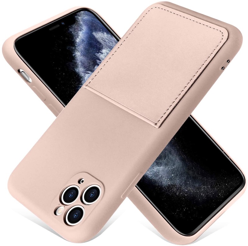 Photo 1 of MZELQ iPhone 11 Pro Max Case 2019 (6.5 Inch) Liquid Silicone Card Slot Soft Cover Shockproof Anti Scratch Microfiber Lining Full Body Protection Shell-Sand Pink