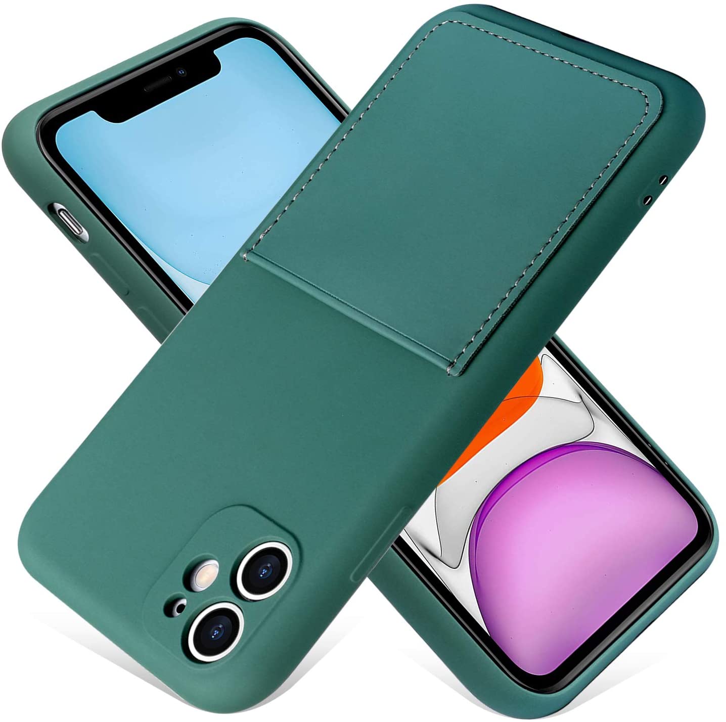 Photo 1 of MZELQ iPhone 11 Pro Max Case 2019 (6.5 Inch) Liquid Silicone Card Slot Soft Thin Ultra Slim Fit Cover Shockproof Anti Scratch Microfiber Lining Full Body Protection Shell-Blackish Green