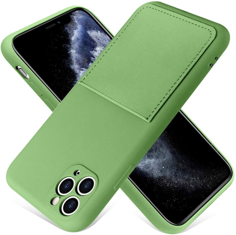 Photo 1 of MZELQ iPhone 11 Pro Max Case 2019 (6.5 Inch) Liquid Silicone Card Slot Soft Cover Shockproof Anti Scratch Microfiber Lining Full Body Protection Shell-Light Green