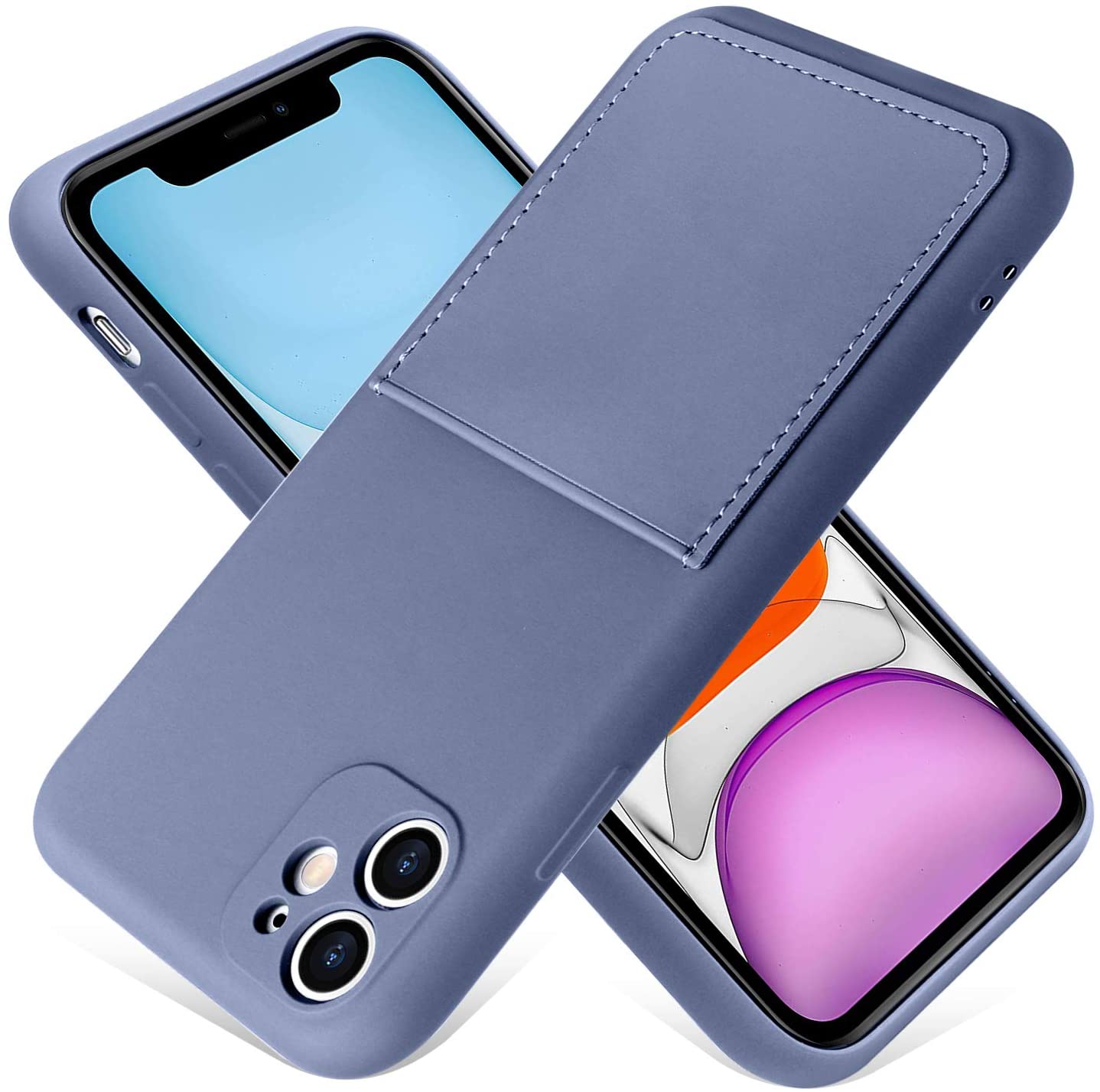 Photo 1 of MZELQ iPhone 11 Pro Max Case 2019 (6.5 Inch) Liquid Silicone Card Slot Soft Cover Shockproof Anti Scratch Microfiber Lining Full Body Protection Shell-Lavender Grey