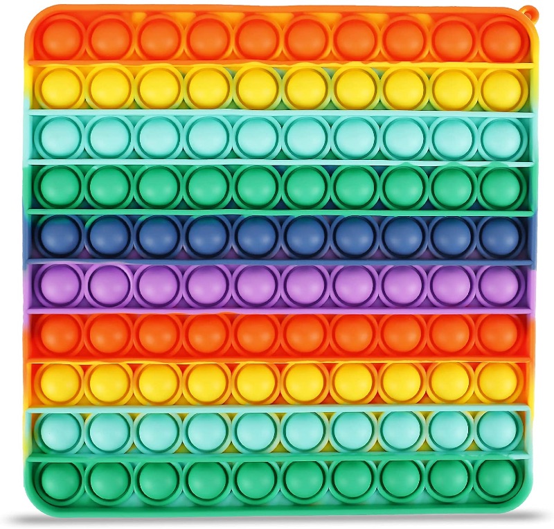 Photo 1 of 100 Bubble pops big size Square Rainbow Popits Fidget Sensory toy 8 Inch Push Popitz Stress Relief Silicone Pressure Relieving Poop Poppit, Game Gift Popper Poppop Popitsfidgets For Teen Adult
