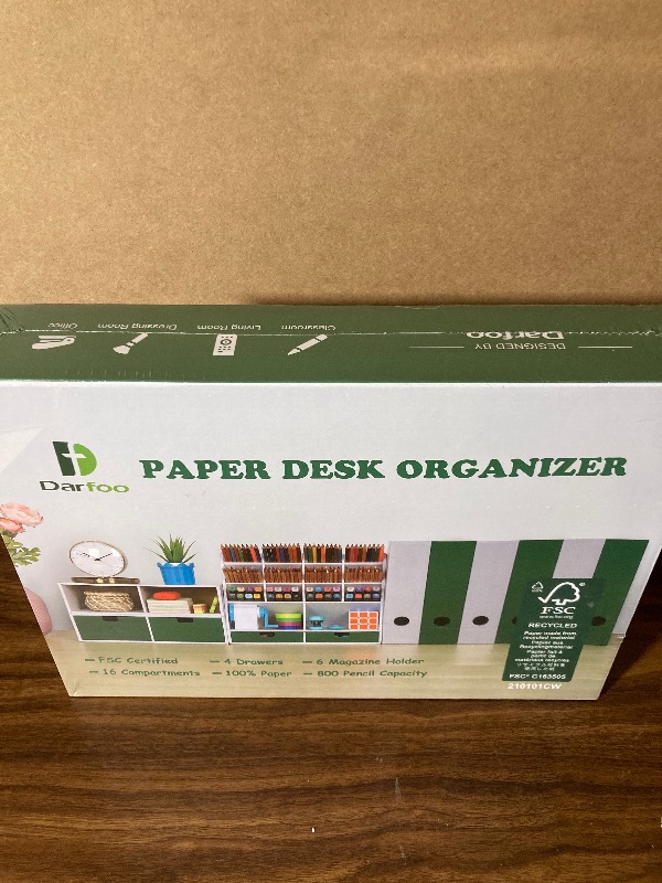 Photo 1 of White Desk Organizer and Accessories with 4 Drawers & 16 Compartments Twice Capacity - Art Supply Organizer for Home, School, Office Supplies, FSC Certified Cardboard, DIY Project, Easy Assembly