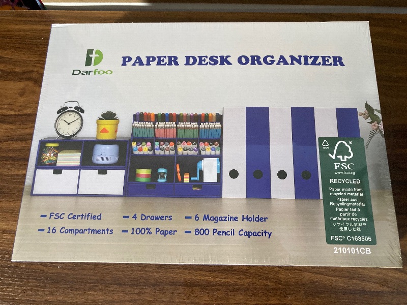 Photo 2 of Desk Organizer Set with 6 Magazine File Holder Organizer 4 Drawers & 16 Compartments - Huge Capacity Pen Holder for Home, School, Office Supplies, FSC Certified Cardboard, DIY Project, Blue