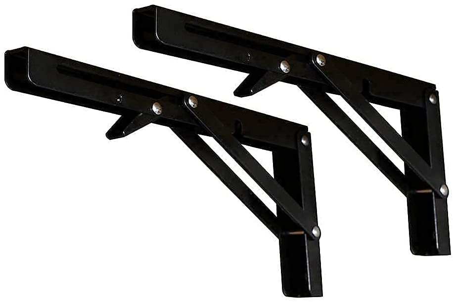 Photo 1 of 16 Inch Folding Shelf Brackets - Heavy Duty Metal Folding Shelf Bracket for Bench Table, Wall Mounted Shelf Hinge Space Saving, Max Load: 280 lb - Black (2 Piece)