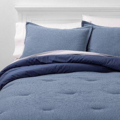 Photo 1 of 
Twin/Twin Extra Long Washed Waffle Weave Comforter & Sham Set Blue