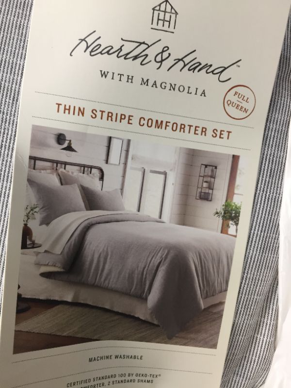 Photo 3 of 3pc full/queen microstripe comforter and sham set railroad gray