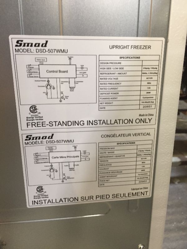 Photo 5 of Smad Upright Freezer 13.8 Cu.ft with Freezer/Refrigerator Conversion Single Door Recessed Handle Freestanding for Home Kitchen, Restaurant, White
