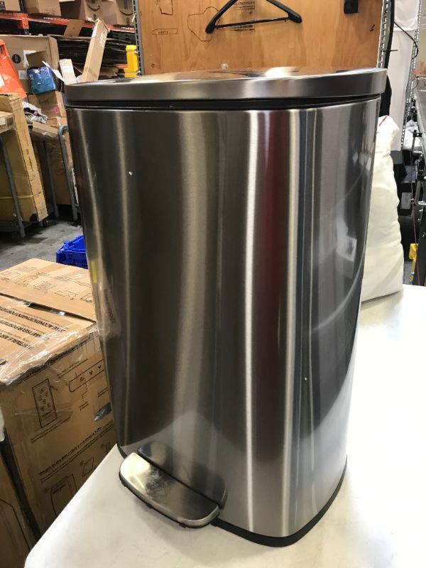 Photo 1 of Amazon Basics 50 Liter / 13.2 Gallon Soft-Close Trash Can with Foot Pedal - Stainless Steel