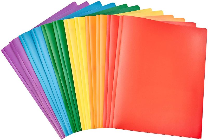 Photo 1 of Amazon Basics Heavy Duty Plastic Folders with 2 Pockets for Letter Size Paper, Pack of 12
