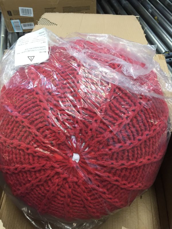 Photo 2 of  Agatha Knitted Cotton Pouf, Red
