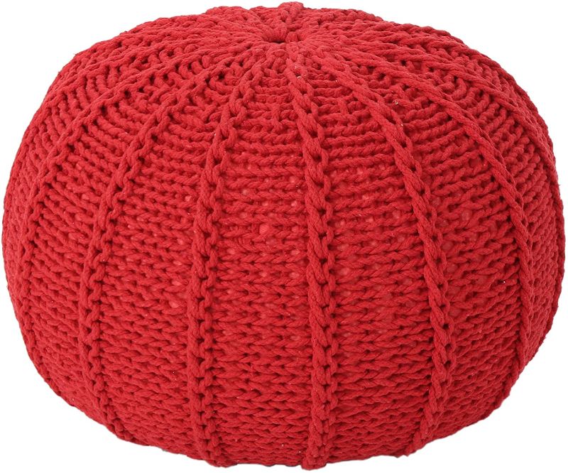 Photo 1 of  Agatha Knitted Cotton Pouf, Red
