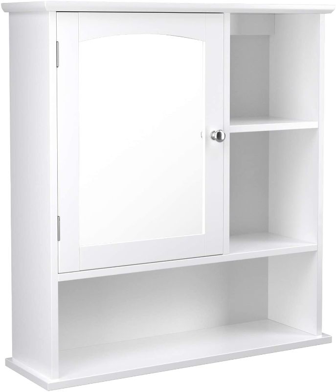 Photo 1 of Vasagle BBC23WT Mirror Cabinet for Bathroom/Bathroom Cabinet with Height-Adjustable Shelves, 3 Open Compartments, 60 x 18 x 64 cm, Wood, White
