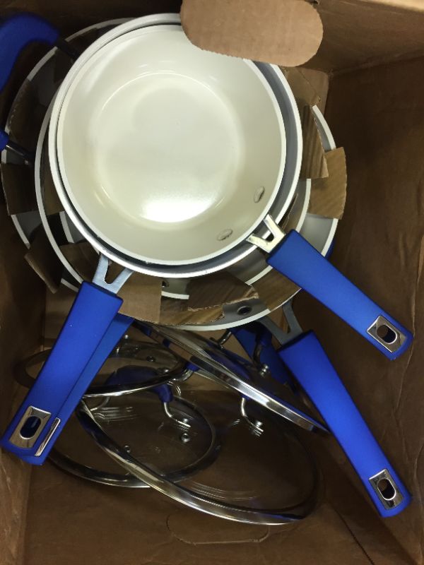 Photo 1 of 6 POTS/PANS & 4 LIDS, BLUE KENMORE COOKING SET 